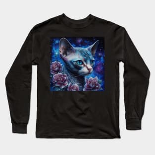 Blue Galaxial Sphynx Long Sleeve T-Shirt